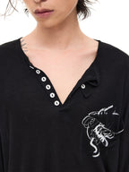WHISTLEHUNTER Merino-Tencel Henley Graphic Long-Sleeve Tee