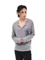 WHISTLEHUNTER Merino-Tencel Henley Graphic Long-Sleeve Tee