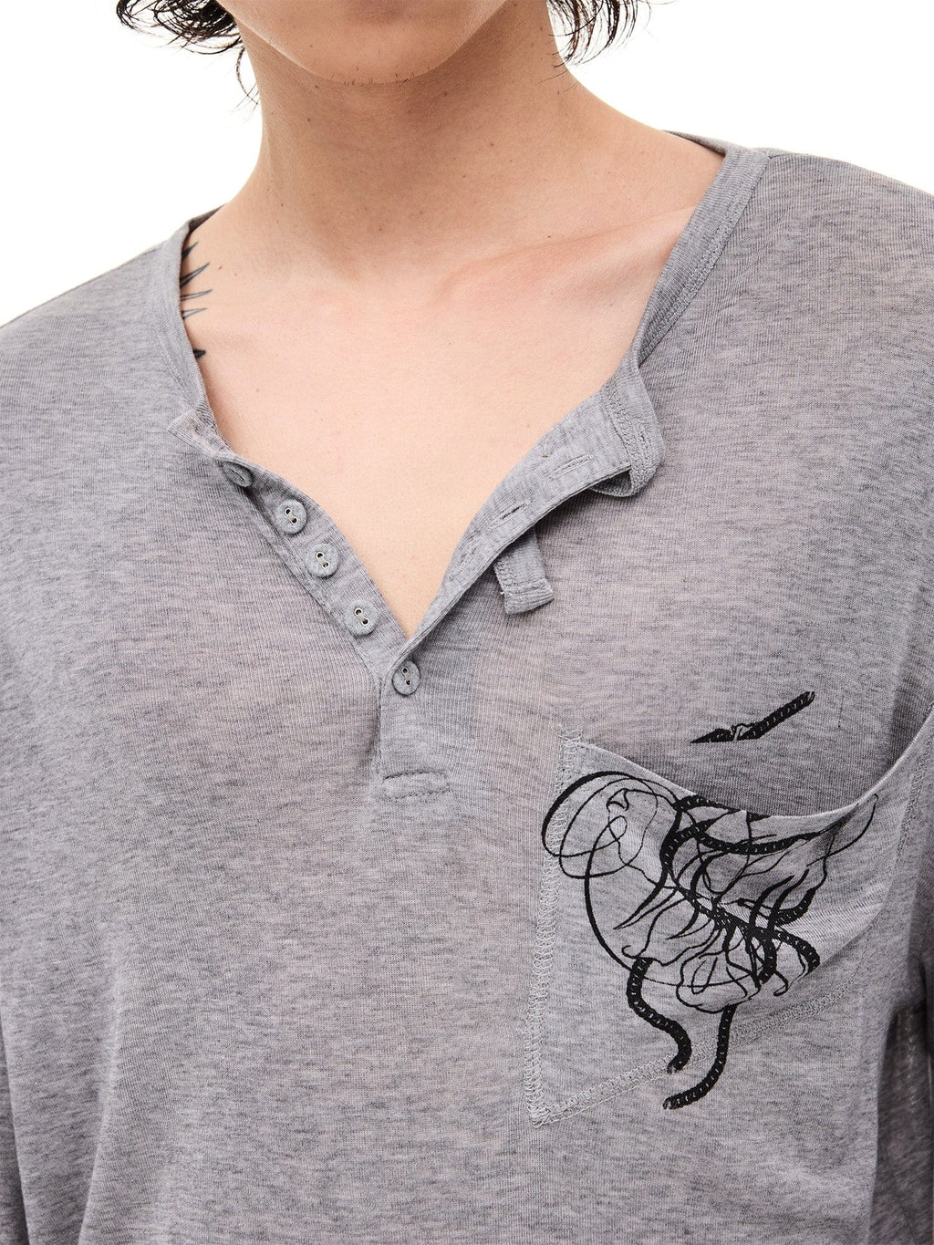 WHISTLEHUNTER Merino-Tencel Henley Graphic Long-Sleeve Tee