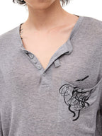 WHISTLEHUNTER Merino-Tencel Henley Graphic Long-Sleeve Tee