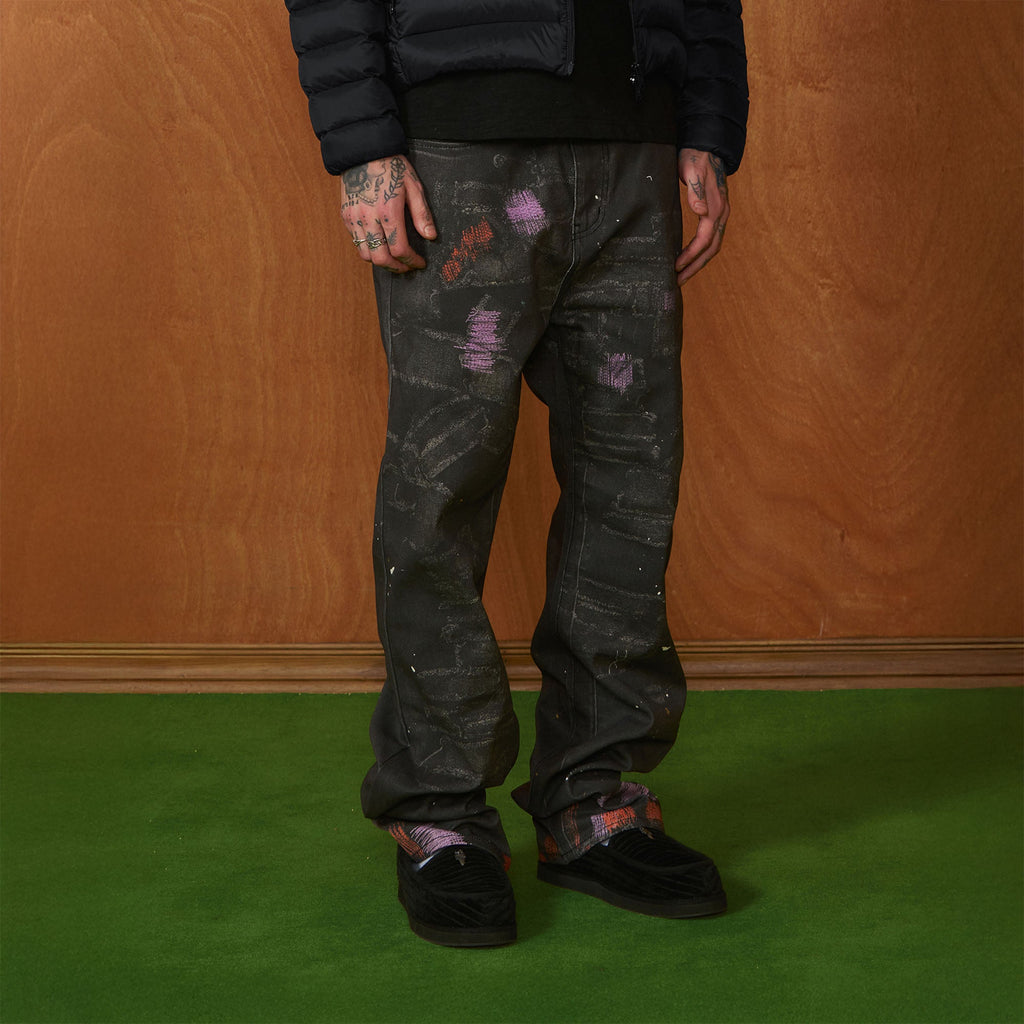 PMW Distressed Brush-Paint Straight-Leg Jeans
