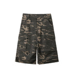 DONSMOKE Camo Multi-Pocket Raw-Edge Curved Shorts