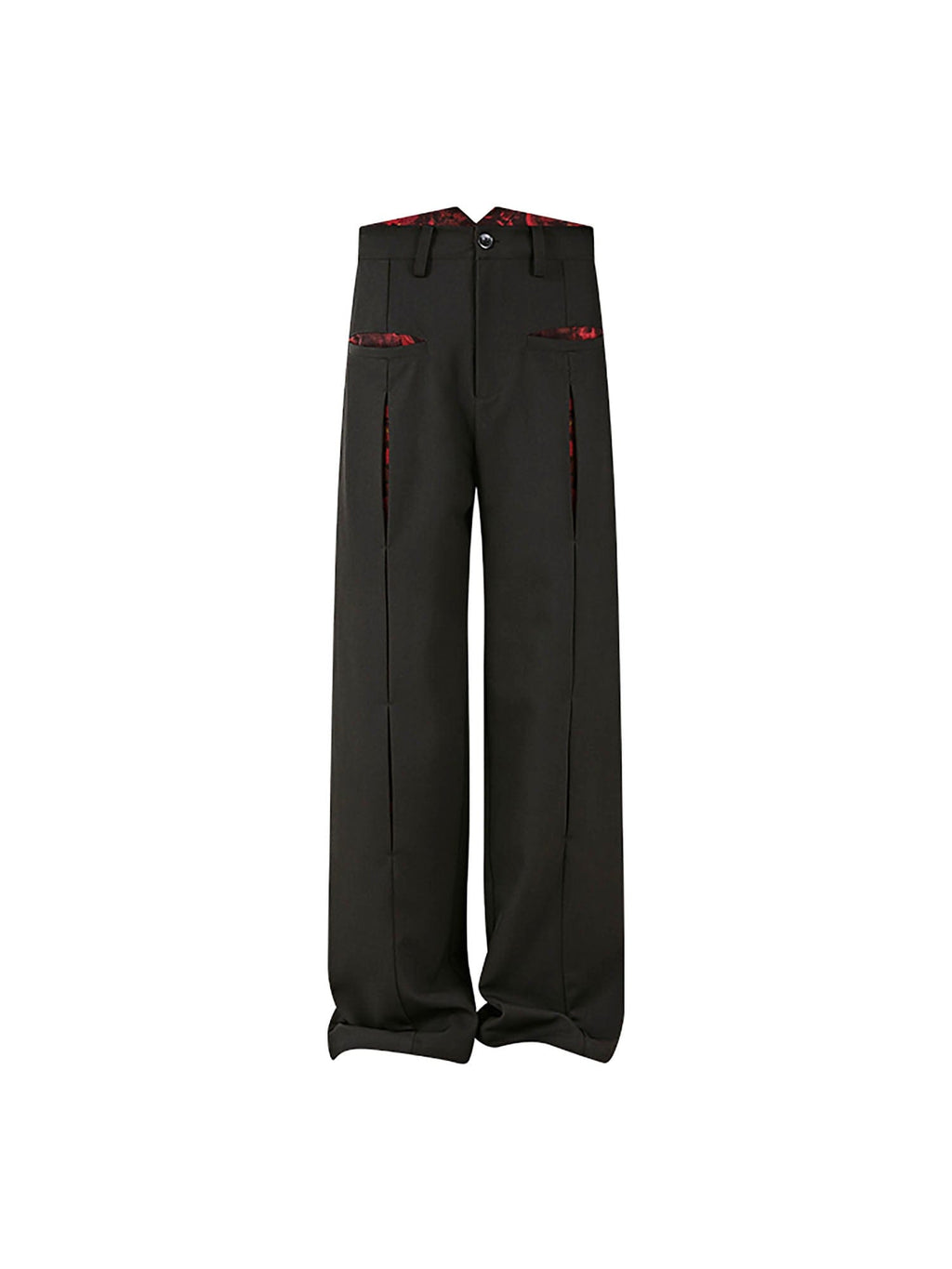KREATE Floral Insert Slit Straight-Leg Trousers