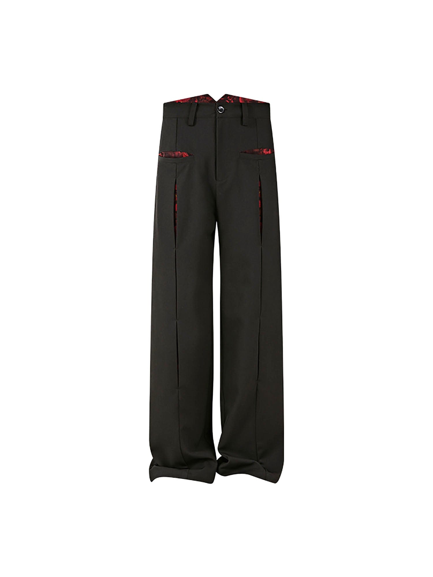 KREATE Floral Insert Slit Straight-Leg Trousers