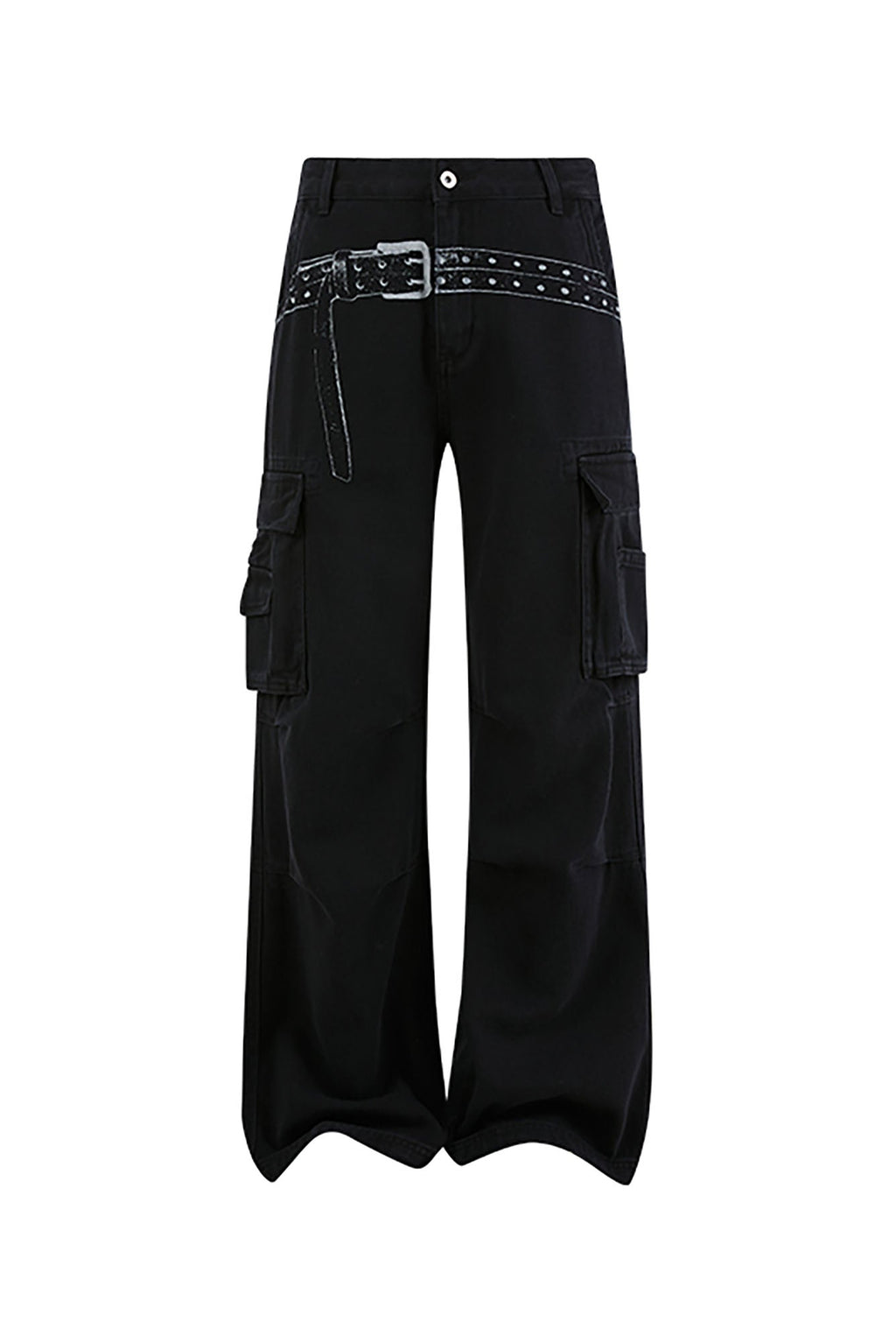 KREATE Washed Belt Graphic Crinkled Cargo Pants