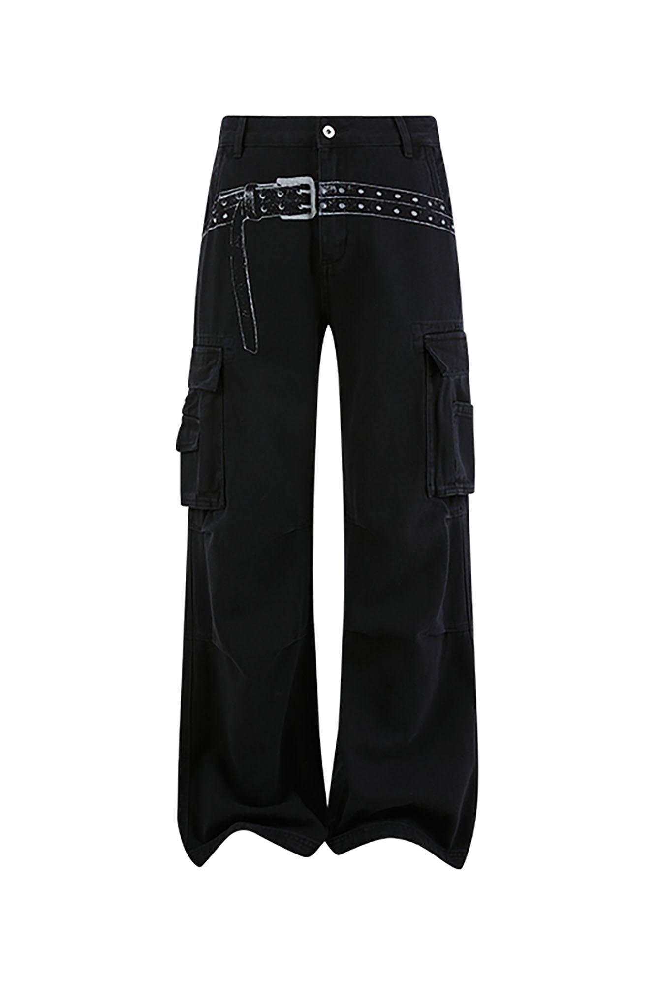 KREATE Washed Belt Graphic Crinkled Cargo Pants