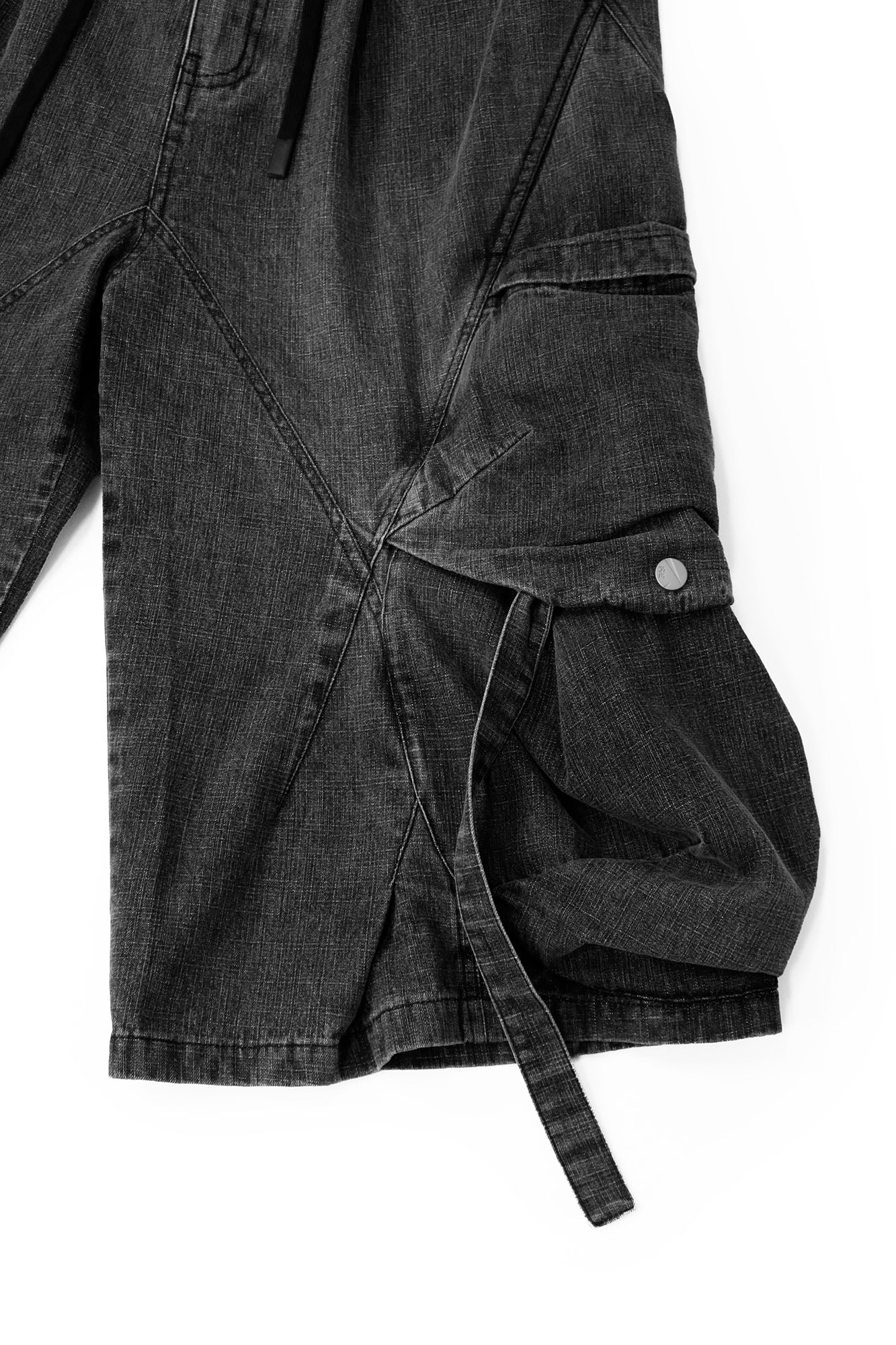 RELABEL Detachable Plaid Drape Oversized Denim Shorts