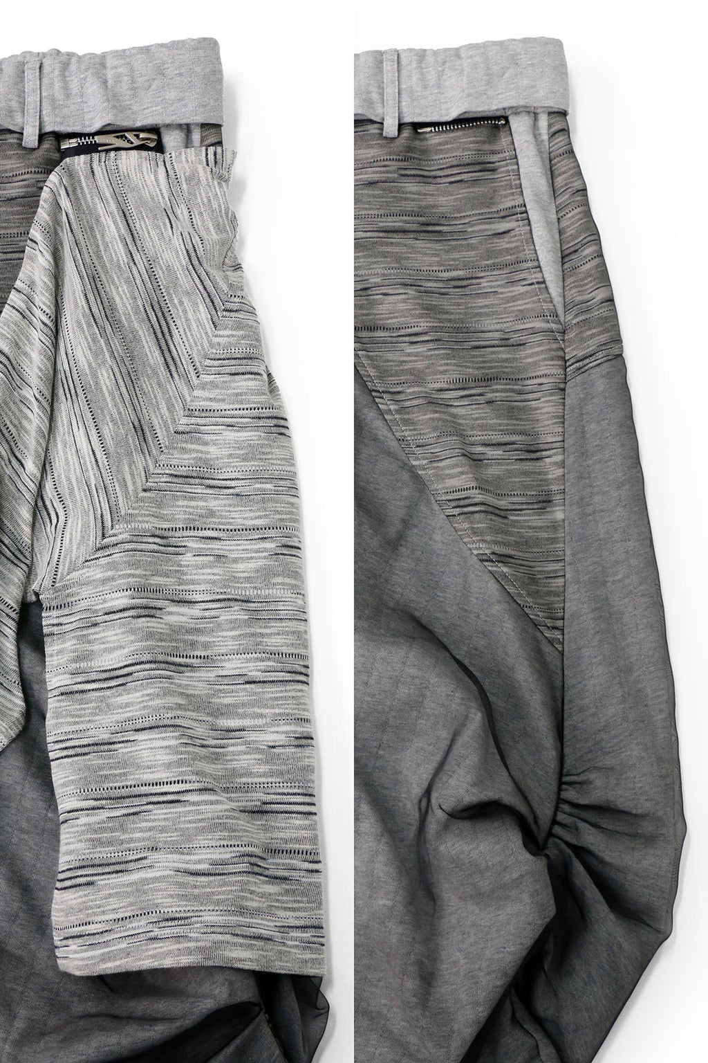 RELABEL Detachable Striped Drape Ruched Oversized Shorts Gray