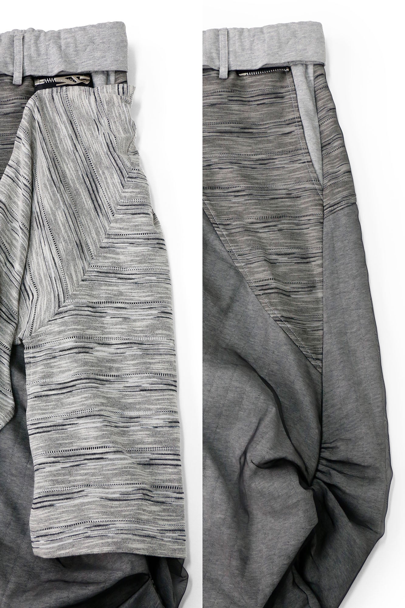 RELABEL Detachable Striped Drape Ruched Oversized Shorts Gray