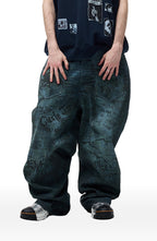 CYCYCY Dirty Wash Graffiti Baggy Jeans