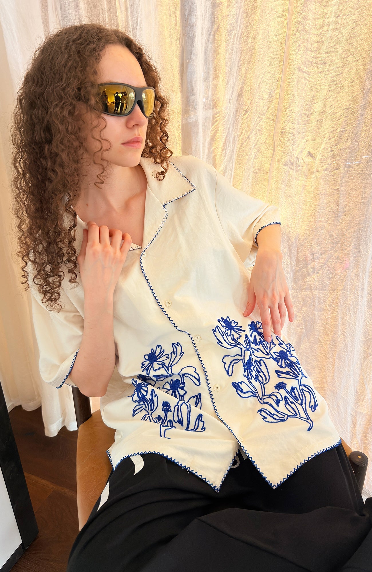 MIICHOUS Floral Embroidered Short-Sleeve Shirt