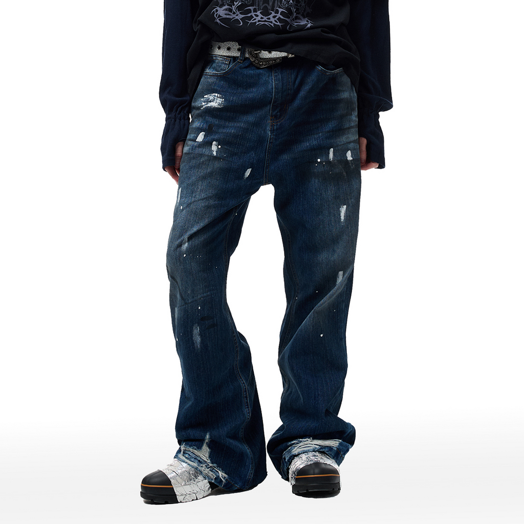CYCYCY Retro Washed Distressed Flared Jeans