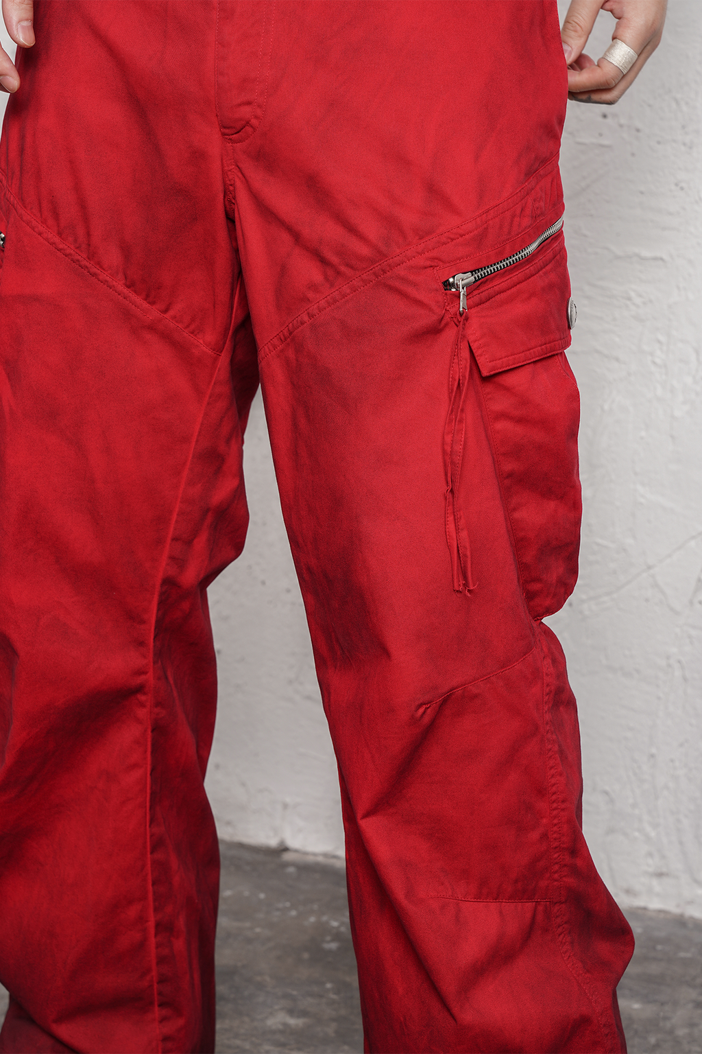 UNDERWATER Burnt Red Dirty-Dyed Moleskin Cargo Pants