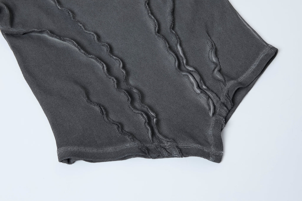 CLP Distressed Raw-Seam Paneled Long-Sleeve Tee