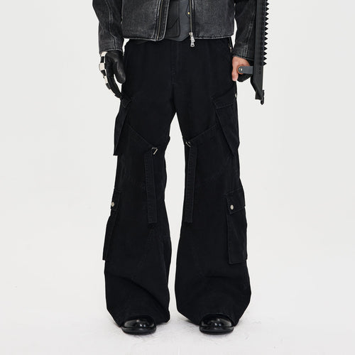 CATSSTAC Multi-Pocket Paneled Strap Cargo Pants
