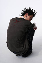 SAVAGEGROWTHWORLD Distressed Cross-Stitched Henley Shirt