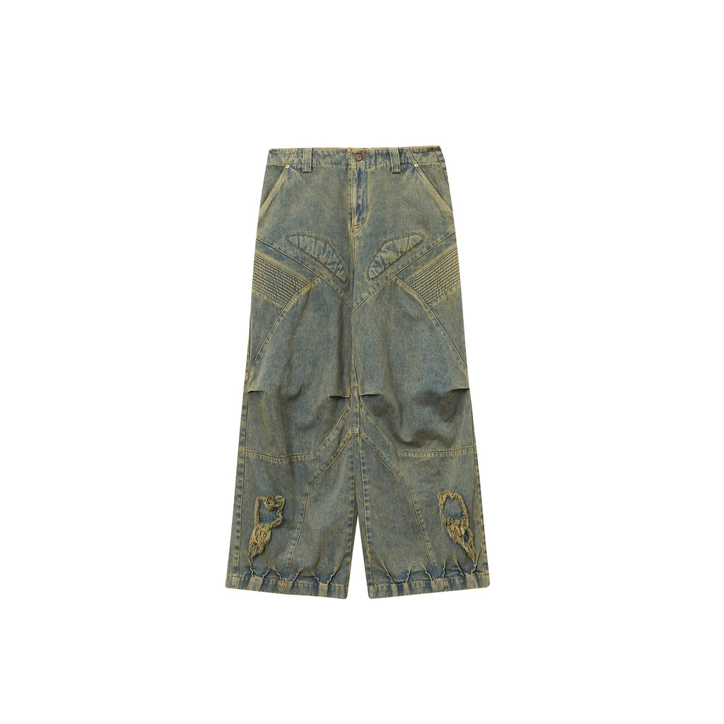 ERROR CODE ROBOT Heavy Wash Paneled Straight-Leg Jeans
