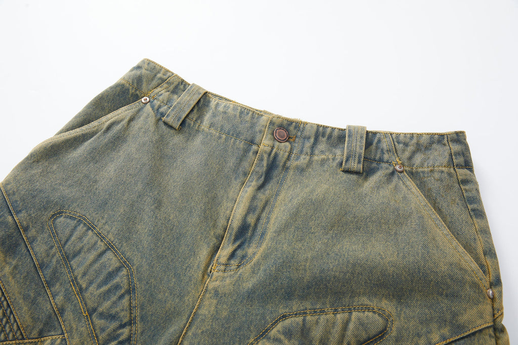 ERROR CODE ROBOT Heavy Wash Paneled Straight-Leg Jeans