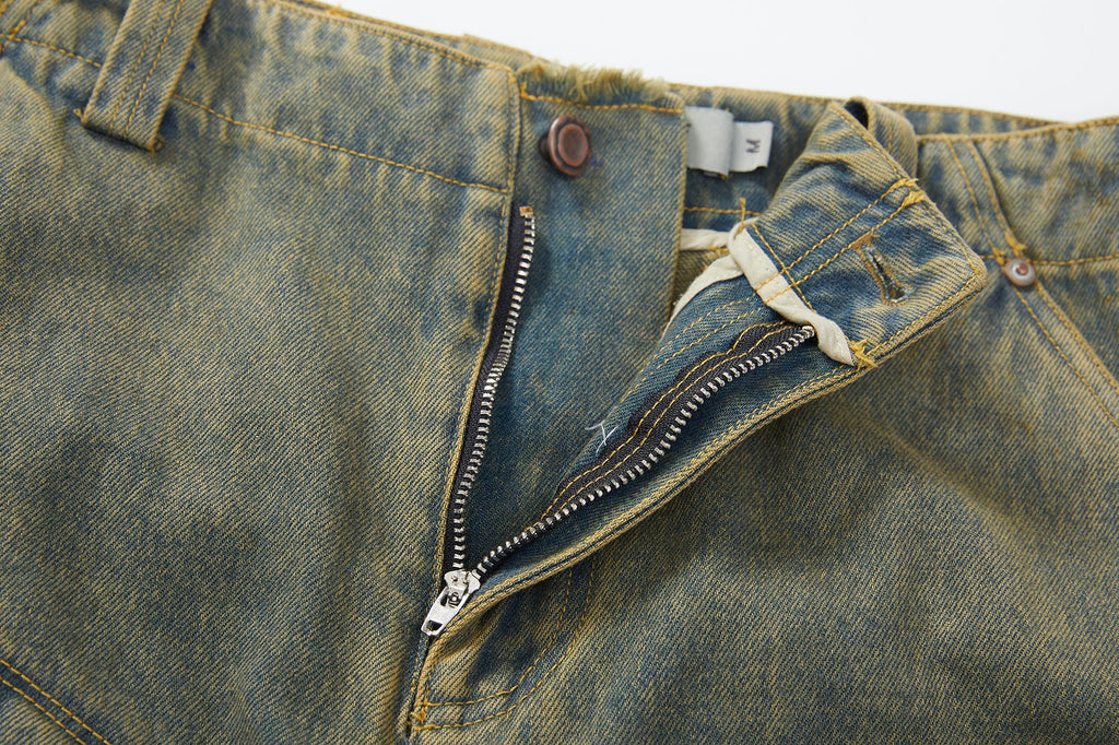 ERROR CODE ROBOT Heavy Wash Paneled Straight-Leg Jeans