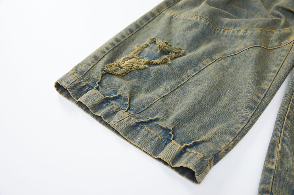 ERROR CODE ROBOT Heavy Wash Paneled Straight-Leg Jeans