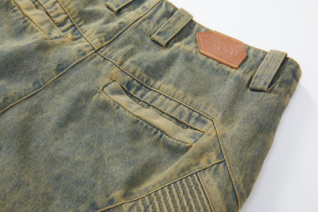 ERROR CODE ROBOT Heavy Wash Paneled Straight-Leg Jeans