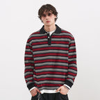 PMW Faux-Layer Stripe Long-Sleeve Polo