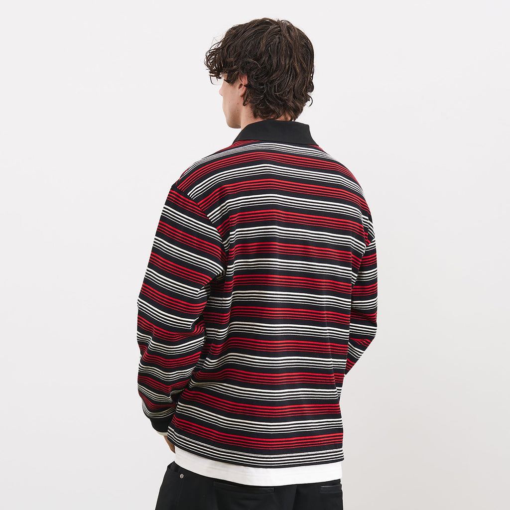 PMW Faux-Layer Stripe Long-Sleeve Polo