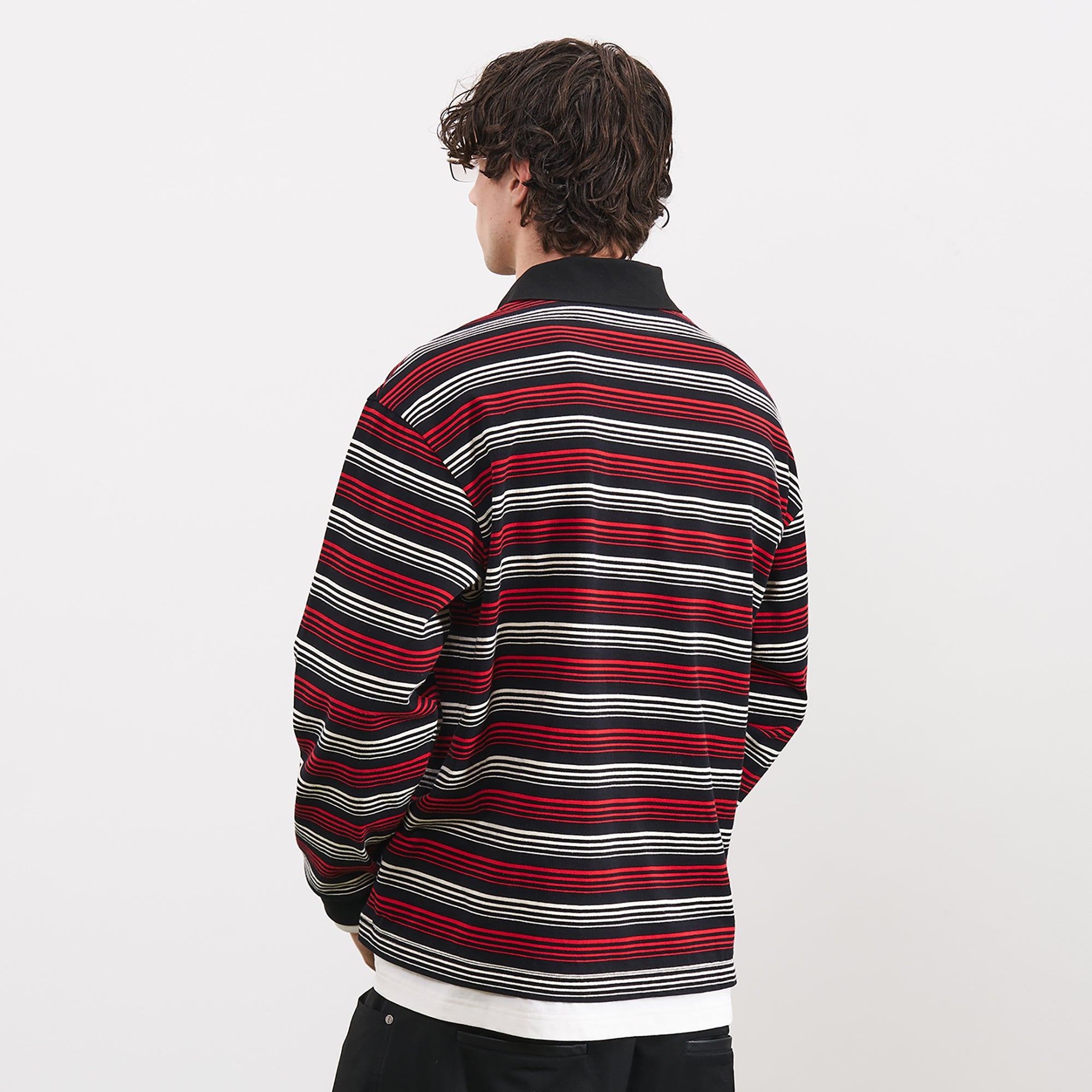 PMW Faux-Layer Stripe Long-Sleeve Polo