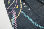 CLP Beaded Chain Graphics Wide-Leg Denim Shorts