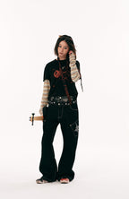 PASET Camo Double Waist Embroidered Jeans