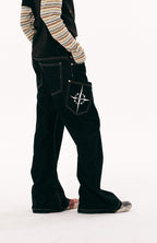PASET Camo Double Waist Embroidered Jeans