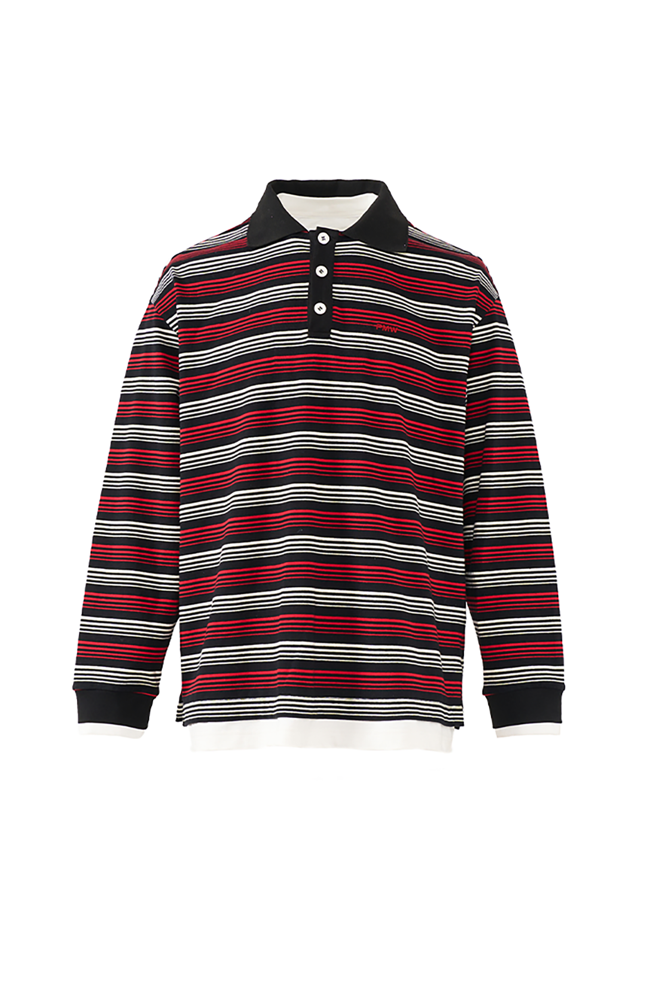 PMW Faux-Layer Stripe Long-Sleeve Polo