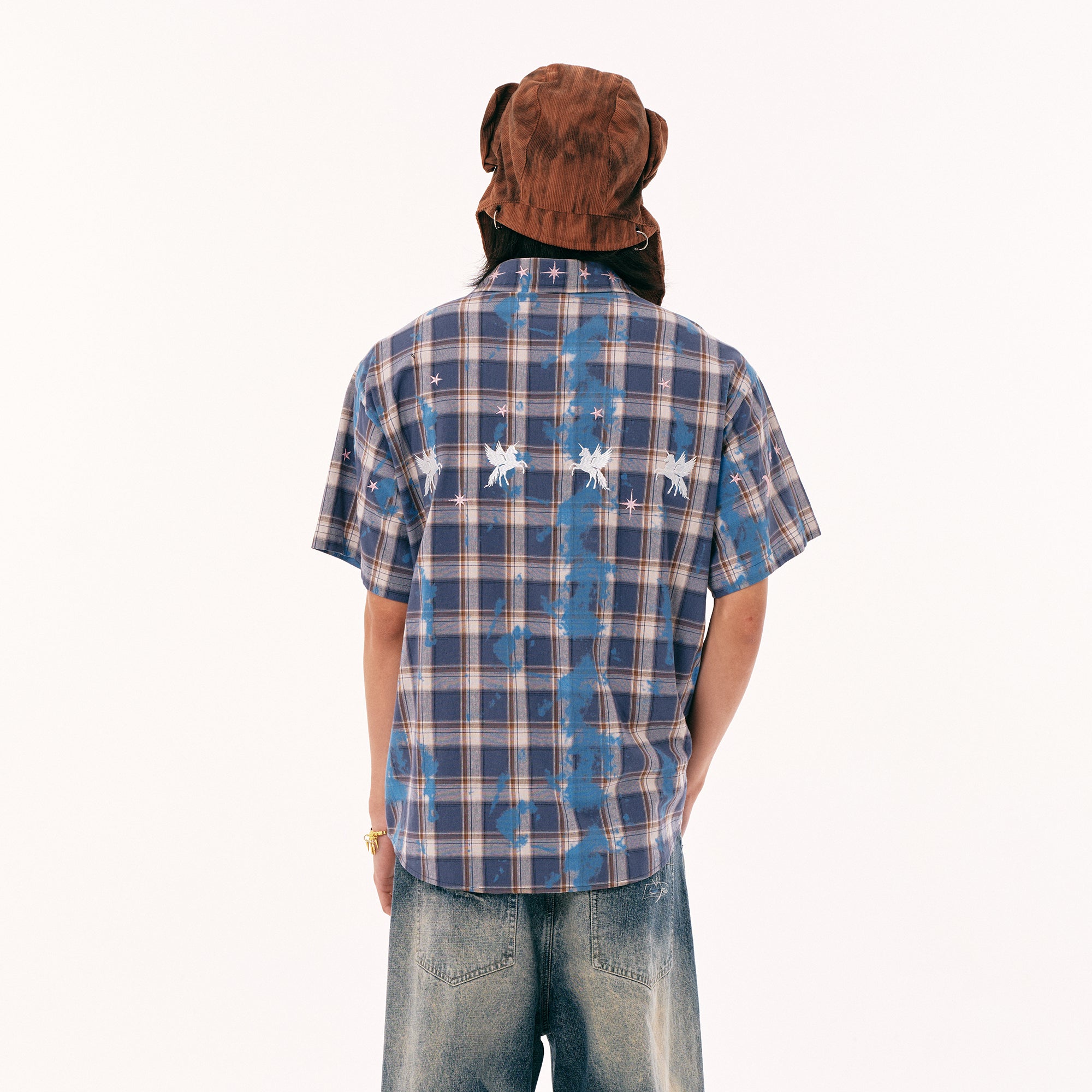 PASET Unicorn Embroidered Plaid Half Shirt
