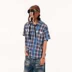 PASET Unicorn Embroidered Plaid Half Shirt