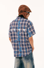 PASET Unicorn Embroidered Plaid Half Shirt