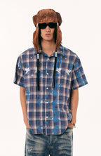 PASET Unicorn Embroidered Plaid Half Shirt
