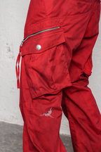 UNDERWATER Burnt Red Dirty-Dyed Moleskin Cargo Pants