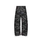 TUIMU Beaded Floral Embroidered Wide-Leg Denim Trousers