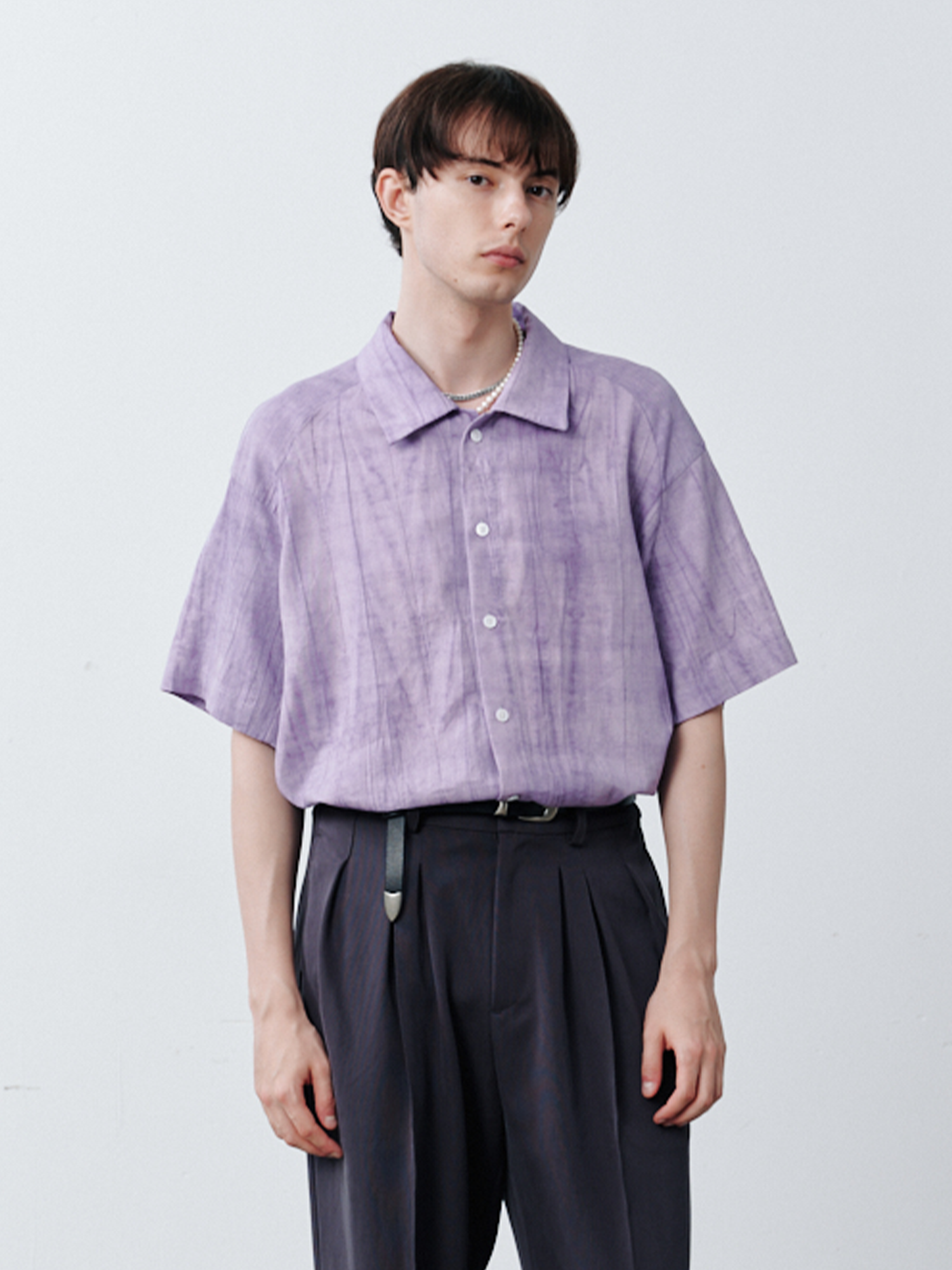 GRAINMUSTARD Crinkled Linen-Cotton Half Shirt