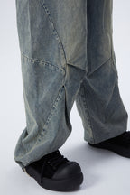 ERROR CODE ROBOT Washed Curved Pleated- Knee Jeans