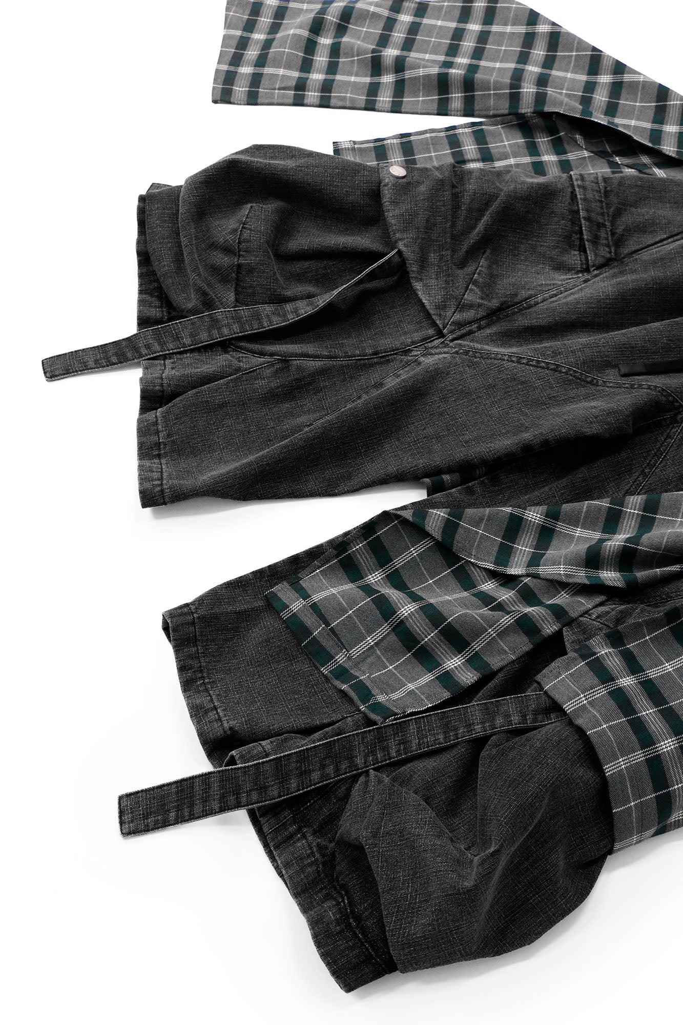 RELABEL Detachable Plaid Drape Oversized Denim Shorts