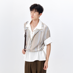TUIMU Layered Camp Collar Striped Shirt