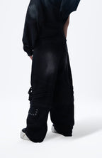 MOGONGSHE Detachable Drape-Strap Washed Jeans