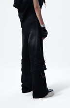 MOGONGSHE Detachable Drape-Strap Washed Jeans