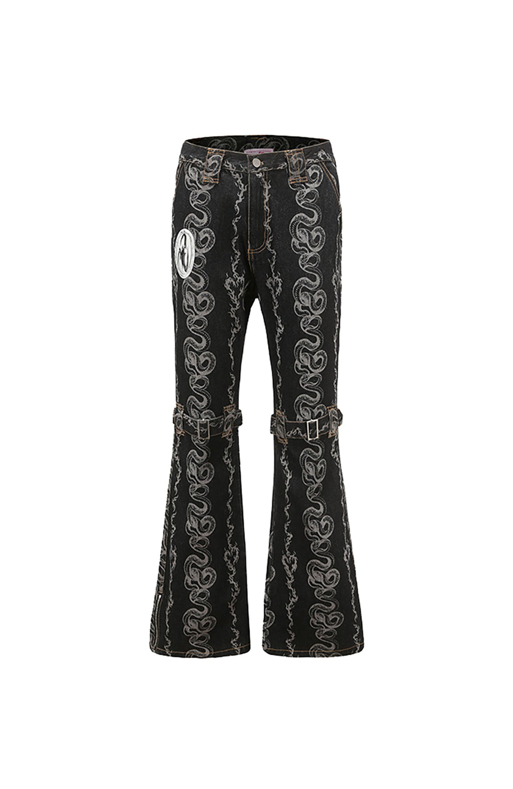 CYCYCY Serpentine Strap Buckled Flared Jeans