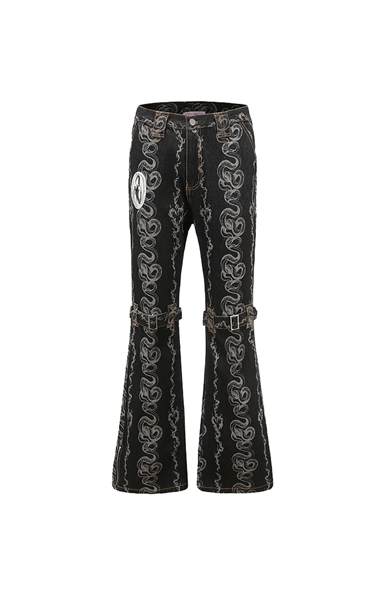 CYCYCY Serpentine Strap Buckled Flared Jeans