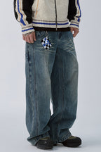 F2CE Double Waistband Washed Wide-Leg Jeans