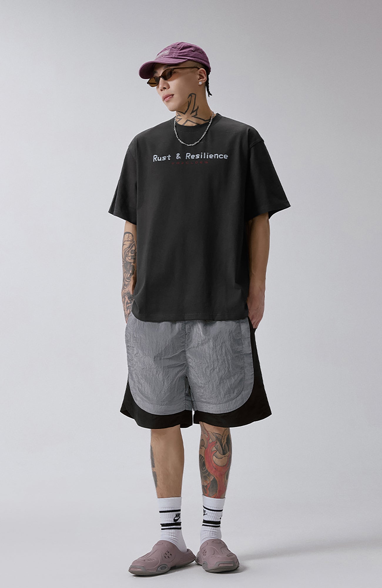 F2CE Metallic Nylon Panel Shorts