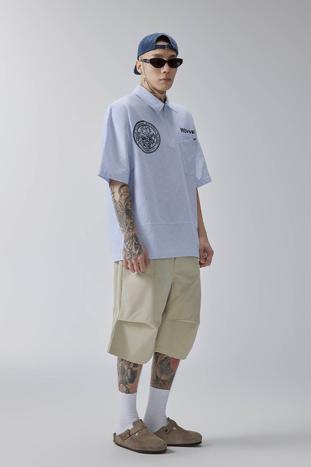 F2CE Pinstriped Half-Zip Polo Pocket T-Shirt
