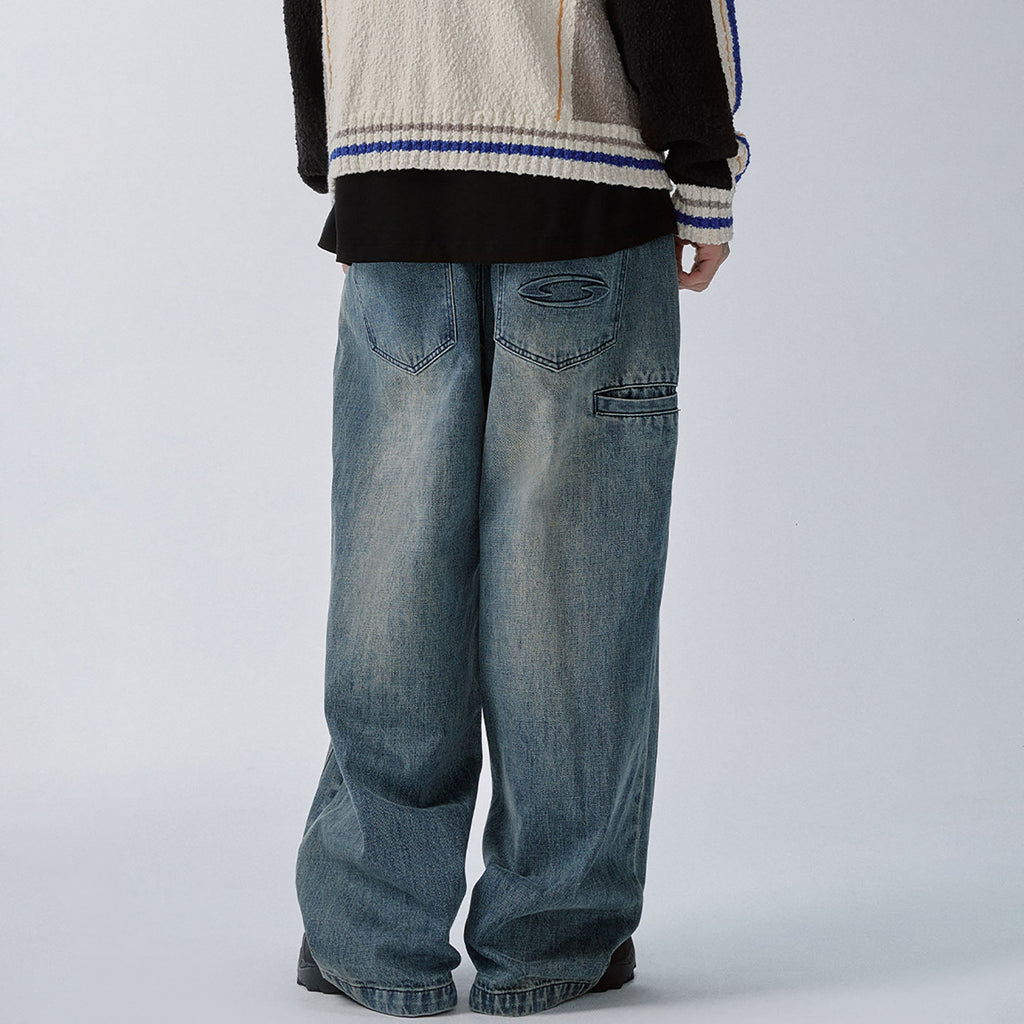F2CE Double Waistband Washed Wide-Leg Jeans